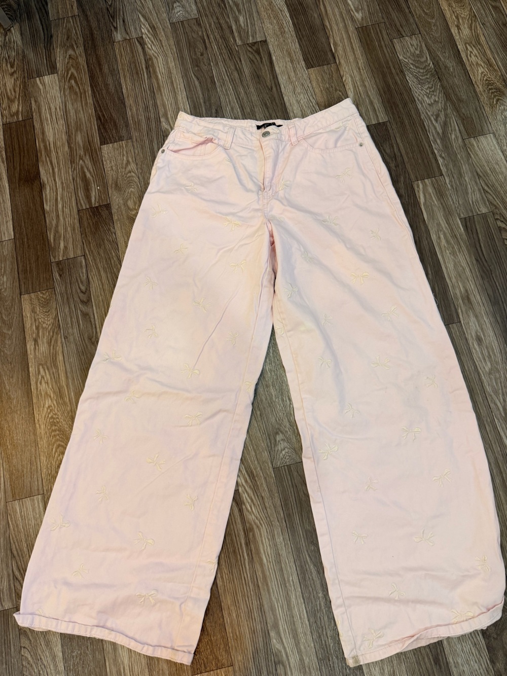 Kids Light Pink Embroidered Cotton Pants